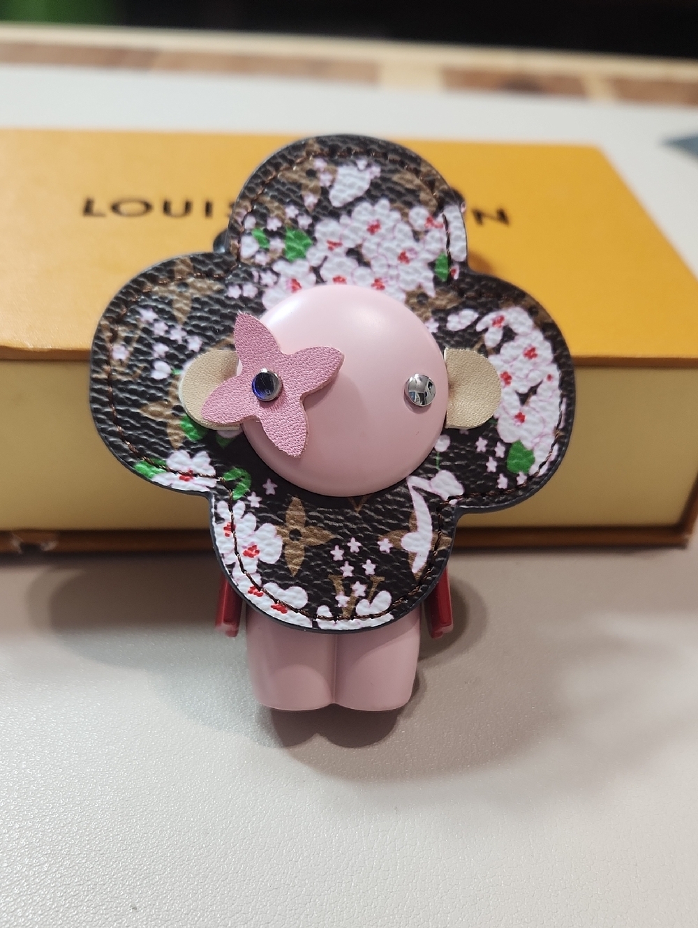 Louis Vuitton Brown Monogram Floral Pink Enamel Charm